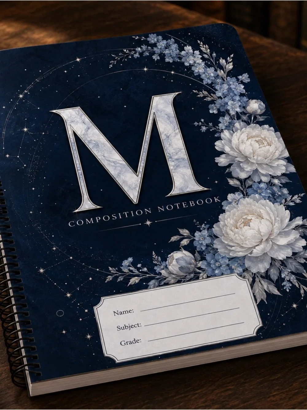 Personalized Monogram M Floral Celestial Spiral Notebook